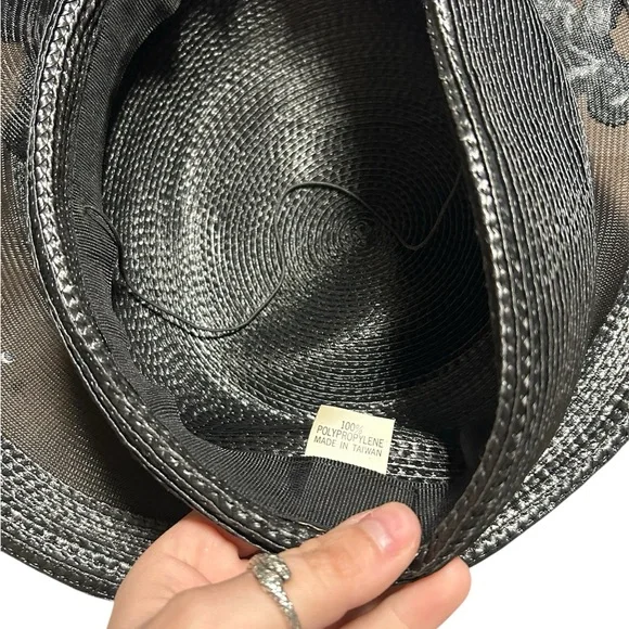 Vintage Beaded Sequin Derby Hat Black Statement Formal Cocktail Church Tassel - Picture 5 of 5